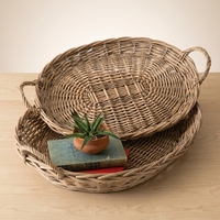 Ensemble de plateaux ronds en osier tressé, grand plateau de table basse rond en osier, petit plateau personnalisé, plateau de service en osier tressé fait main
