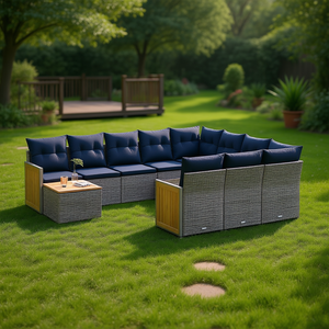 Grey Poly Rattan Garden <b>Sofa</b> <b>Set</b> With Cushions Outdoor Furniture Contemporary Design - Product Image 2