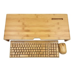 Bamboo Computer Monitor Riser Stand 50x21x9cm <b>Desktop</b> <b>Shelf</b> With Keyboard Storage And Phone Holder - Product Image 1