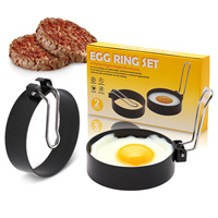 Ensemble d'anneaux à œufs en acier inoxydable antiadhésif avec poignée pliable, anneaux de cuisson ronds pour omelettes et crêpes pour le petit-déjeuner