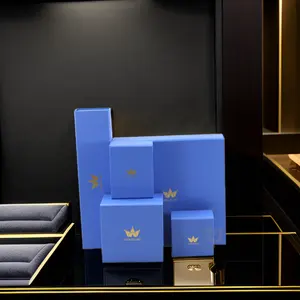 皇冠赢皇家海军蓝色刚性滑动抽屉礼品盒小装运箱金箔紫外线涂层珠宝纸板箱
