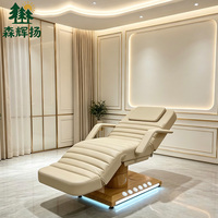 Table de massage électrique en cuir marron pour salon de beauté, table de soin incurvée pour le visage, les cils et les cosmétiques, avec 3 moteurs