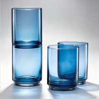 Ensemble de verres empilables en verre bleu Tuscany Classics, 4 verres hauts empilables, compatibles lave-vaisselle et micro-ondes, verres colorés