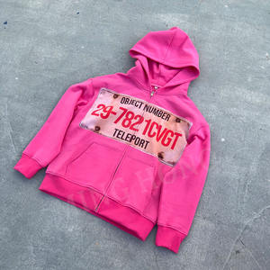 Sweat à capuche zippé avec poche kangourou pour hommes en coton imprimé personnalisé sans cordon de serrage - Product Image 6