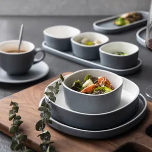 Tableware Set Matte Porcelain Restaurant Dishes Homewares Square Dinner Ceramic Plates And Bowls Sets Nordic Dinnerware Crockery