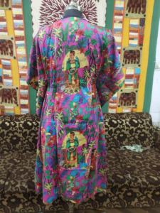 Algodón puro cuello en V longitud completa Kaftan suave transpirable Rosa impreso ropa de dormir de las mujeres verano invierno festivales cómodo - Product Image 4