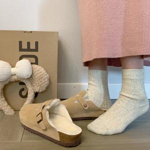 Ciabatta invernale con sole spesse e mezza ciabatta da <span class=keywords><strong>donna</strong></span> <span class=keywords><strong>in</strong></span> <span class=keywords><strong>vera</strong></span> <span class=keywords><strong>pelle</strong></span> con ciabatta <span class=keywords><strong>in</strong></span> cotone con plateau da esterno - Product Image 6