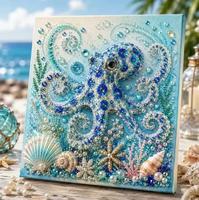 Kit DIY Thème Océan Perles Artistiques Peinture Diamant 3D Artisanat Mural Strass Décoration Côtière pour Débutants Cadeau d'Anniversaire Créatif