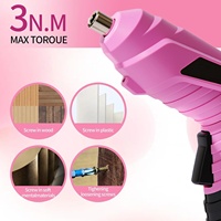 Ensemble d'outils de bricolage sans fil rose, kit d'outils à main pour la maison de 40 pièces |   Avec tournevis électrique rechargeable 3,7 V