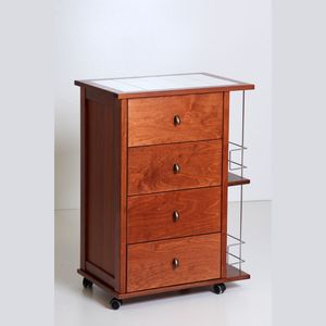 Chariot de rangement en bois de hêtre massif de haute qualité avec porte-bouteilles, solution d'organisation élégante - Product Image 1