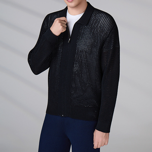 Cardigan en tricot 100 % coton personnalisé avec logo OEM & ODM, pull tricoté à manches longues ajouré style polo pour homme, collection printemps - Product Image 1