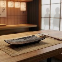 Assiettes à sushi rectangulaires noires de 8,5 pouces réutilisables, prix de gros d'usine, style japonais