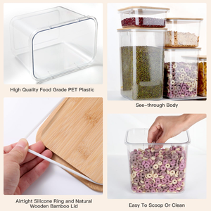 Wholesale Plastic Airtight Multifunction Kitchen Food <b>Containers</b> <b>Bamboo</b> Cover Cylinder Clear Jar Pantry Camping Large Capacity - Product Image 2