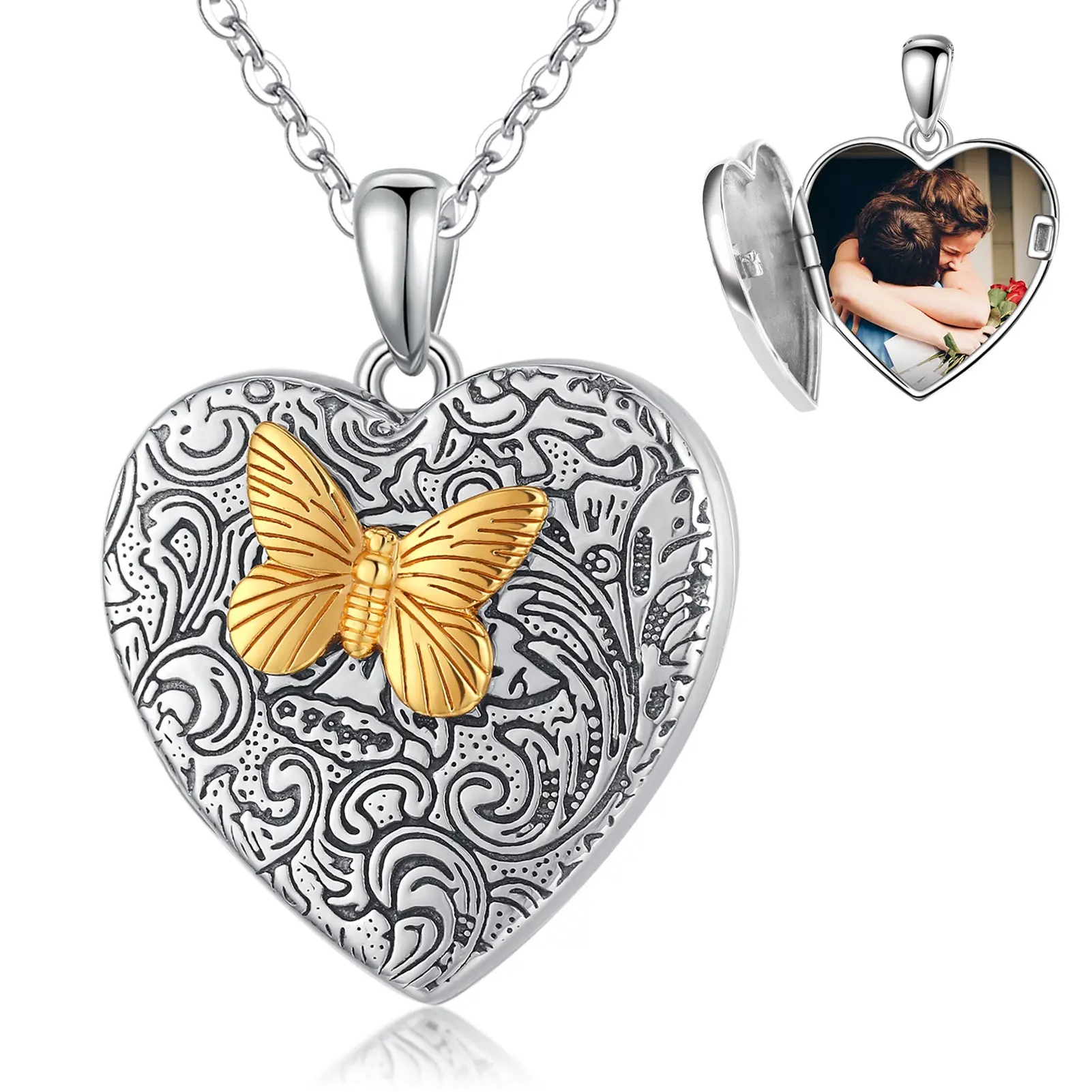 Best Mothers Day Gifts 925 Sterling Silver Butterfly Heart Photo Locket Pendant Necklace