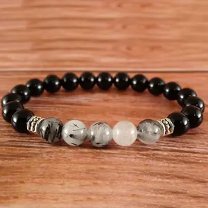 SN1873 Mens Gemstone Homme Black Bracelet 8mm Black Onyx Crystals Healing Stones Bracelet For Men Jewelry