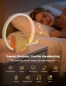 Altavoces Portátiles USB con Iluminación LED RGB, Función Amanecer, Luz de Despertador con Ruido Blanco y Diseño de Madera, Reloj Inteligente para Hotel y Hogar - Product Image 2