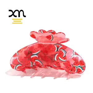XinMei – pinces à cheveux en acrylique transparent pour femmes, accessoires de cheveux, pastèque rouge, pince à cheveux, taille personnalisable