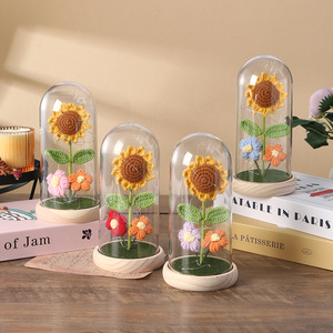 Fleurs artificielles au crochet, tournesols dans un dôme en verre avec LED, pour <span class=keywords><strong>la</strong></span> fête des mères <span class=keywords><strong>et</strong></span> <span class=keywords><strong>la</strong></span> Saint-Valentin, meilleur cadeau, décoration d'intérieur - Product Image 2
