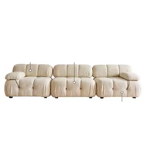 Sofa krim wol domba putih, sofa kombinasi seni sederhana gaya retro modul apartemen kecil