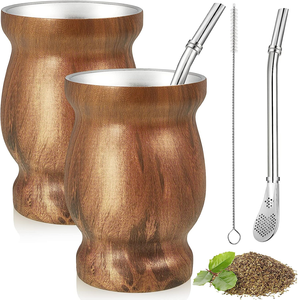 8oz Ma Dai Tasse À Thé En Forme De <span class=keywords><strong>Gourde</strong></span> En Acier Inoxydable 304 Double Couche Isolé Conception Classique Remuer Filtrage Paille Cuillère Ensemble - Product Image 1