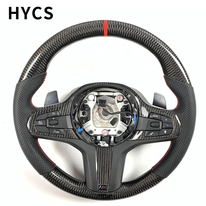 Custom Car Interior Accessories Carbon Fiber Steering Wheel Covered Perforated Leather For BMW E46 E90 F10 F30 G20 G30