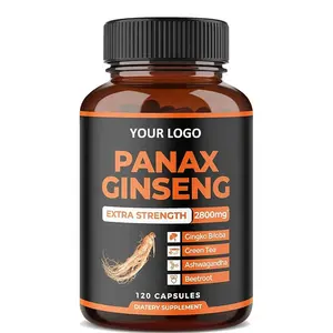 Eigenmarke Panax Ginseng Wurzelextrakt Panax Ginseng-Kapseln mit Ashwagandha unterstützen Stärke, Ausdauer, Energie und Stimmung