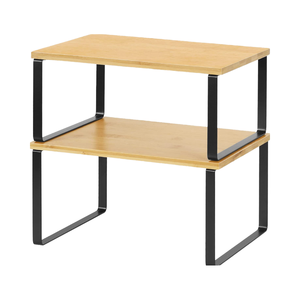 Lot de 2 petites étagères de rangement de cuisine extensibles en métal et bois de bambou, étagère à épices de type debout pour support de placard à usage domestique - Product Image 4
