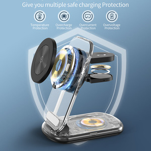 Trong Suốt Thanh Lịch Làm Việc Ánh Sáng Trống Gấp 3 Trong 1 Nam Châm Có Thể Gập Lại Sạc Không Dây Cho Bảng Điện Thoại Không Dây Sạc <span class=keywords><strong>Adapter</strong></span> - Product Image 4