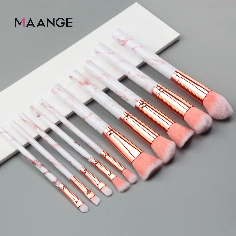 MAANGE 10pcs Cosmetic brush make set up luxury makeup brush set kit custom logo private label marble makeup brush set