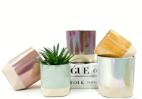 Ventes en gros de pots à succulentes en céramique avec finition chromée irisée - Pots émaillés holographiques pour la décoration intérieure de bureau, de maison et de jardin