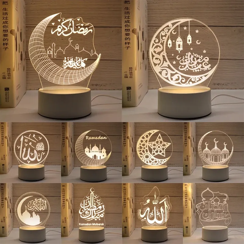 Musulmano EID Mubarak ornamenti da tavola 3D Night Light Gurbang Kareem Ramadan Festival Party Supplies Eid Al Adha decorazione per la casa