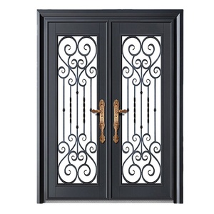 Porta di Sicurezza in Ferro a Doppia Anta dal Design Moderno, Porta in Acciaio Prefabbricata <span class=keywords><strong>con</strong></span> Griglia Artistica per Applicazioni Esterne, Superficie Rifinita - Product Image 1