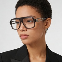 Lunettes de vue surdimensionnées style pilote, monture en acétate 8,0 mm, décoration métallique, unisexe, mode streetwear, robustes, OEM