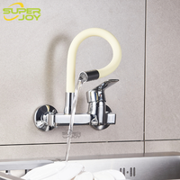Robinet de cuisine gris laiteux avec bec flexible, mitigeur d'eau rotatif à 360 degrés, raccords muraux pour cuisine et buanderie