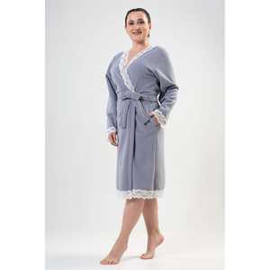 Robe de chambre en dentelle pour femmes, grise, à manches longues, tricotée, douce, classique, vêtements de nuit, XXL - Product Image 4