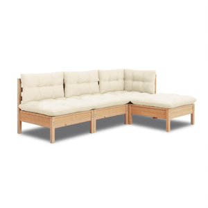 Ensemble de salon de jardin en pin crème 4 places, résistant aux intempéries, mobilier d'extérieur au design rustique - Product Image 1