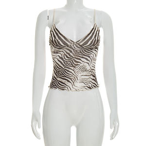 Viviblook C26TP061 Camiseta sin mangas con estampado de cebra y cuello en V para mujer, novedad de verano - Product Image 2