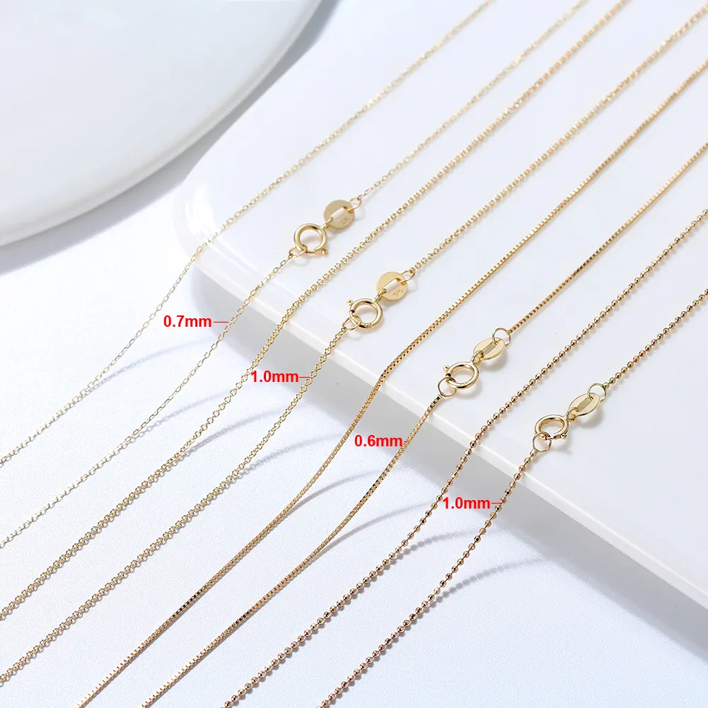 RINNTIN FC Hot Selling Pure AU417 Gold Link Chains Box Cable Necklace Jewelry Real 10K Solid Yellow / Rose / White Gold Chains