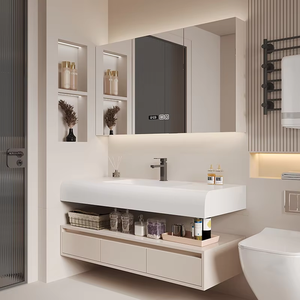 Laci kamar mandi, desain <span class=keywords><strong>Modern</strong></span> Rock Plate kabinet kamar mandi makeup tahan air meja dengan penyimpanan kapasitas besar LED cermin laci - Product Image 5