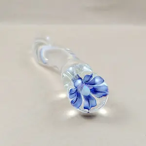 Distribute Glass Dildo with Custom Flower and Opal Stone/Inner Flower Dildo with Opal/Creative Glass Dildo for Mature Woman Sex