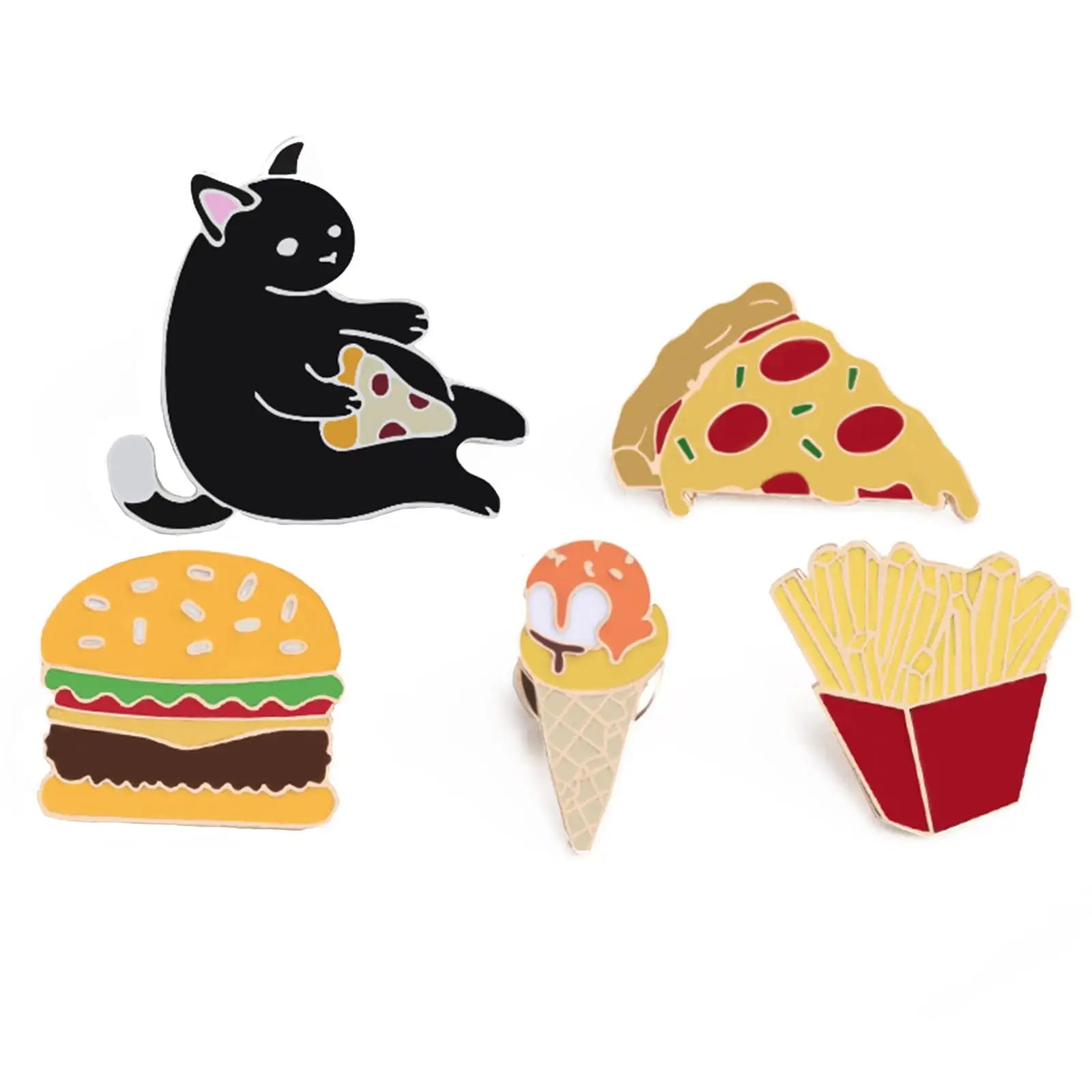 OEM Life decor enamel pins create cute food hamburger french fries pizza pin for women's clothing decorate