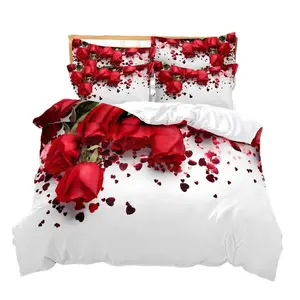 Atacado Barato Luxo 3 Peças Tecido De Poliéster Impresso Flores Casa Casamento 3d Bedding Set