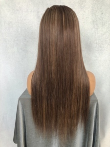 Pelucas de <span class=keywords><strong>Cabello</strong></span> Humano Virgen Europeo Sin Procesar con Cutícula Alineada, Nudos Individuales, HD, Marrón <span class=keywords><strong>Balayage</strong></span>, Liso, con Reflejos Marrones, con Frente de Encaje - Product Image 4