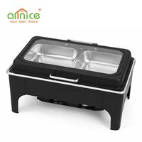 Chauffe-Plats Électrique Rectangulaire 9L en Acier Inoxydable Argent et Noir pour Buffet – Matériel de Restauration Professionnel