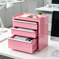 Boîte à outils extérieure personnalisée rose, étanche, avec revêtement en poudre de fer, tiroirs verrouillables, légère, 3 compartiments, pour atelier, rangement, maquillage