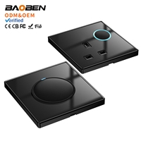 BAOBEN Interrupteur et prise en verre trempé noir, norme britannique, durable, avec boutons ronds et voyant LED pour usage domestique