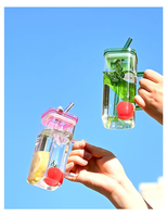 Tasse à café en verre borosilicate multicolore style nordique avec poignée et paille, résistante au lave-vaisselle, avec couvercle, pour la maison, modèle papillon, pour influenceurs