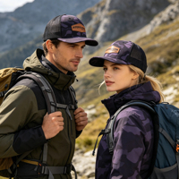 Casquette de camionneur camouflage 6 panneaux avec patch en cuir, casquette snapback imperméable personnalisée pour hommes et femmes, chasse, cyclisme, plage