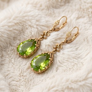 Ear Enlace Oem Odm 14K Gold Plated Teardrop Peridot Pearl Leverback Dangle Earrings Vintage Floral Women Jewelry Wholesale - Product Image 3