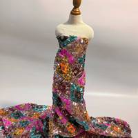 Tissu tissé personnalisé en dentelle et sequins, tissu en maille écologique à motif floral, pour textiles de maison, sacs et accessoires, 100% polyester, élégant
